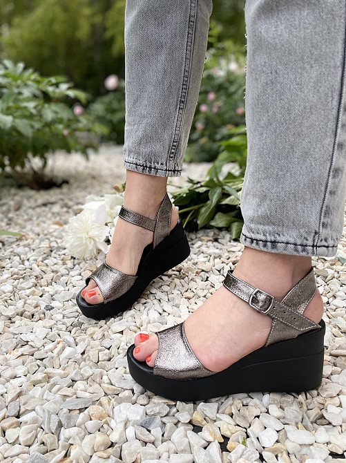 Mermaid Босоніжки жіночі нікель 85-7 літні, шкіра сатин / Модні босоніжки на танкетці 37р. 39р. Коломыя - изображение 7