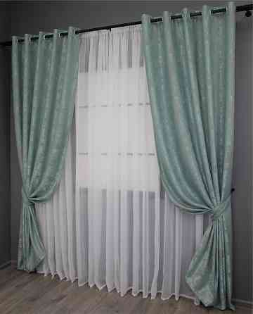 Комплект штор на люверсах VR-Textil Жакард Sultan XO № 1148ш Бірюзово-сірий 150х250 см 2 шт (37-0093) Київ