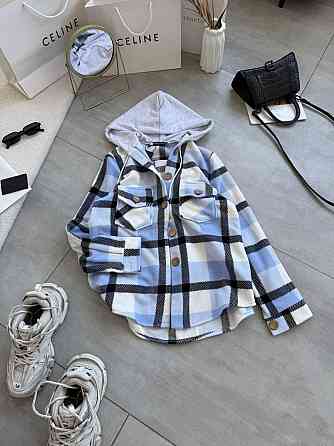 Женская теплая оверсайз рубашка с капюшоном турецкий двусторонний флис Полар Голубой, 48/52 Одесса