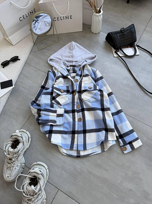 Женская теплая оверсайз рубашка с капюшоном турецкий двусторонний флис Полар Голубой, 48/52 Одесса - изображение 4