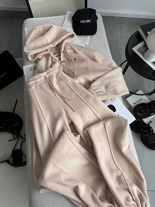 Женский теплый костюм двойка из двухстороннего флиса Бежевый, 42/44 Одесса - изображение 1