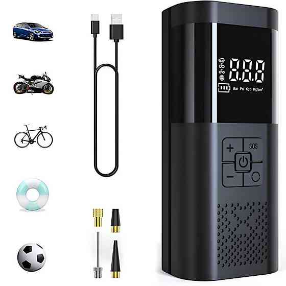 Портативний автомобільний насос 150PSI 12V з акумулятором 6000mAh — насос-повербанк для накачування шин та зарядки гаджетів Київ
