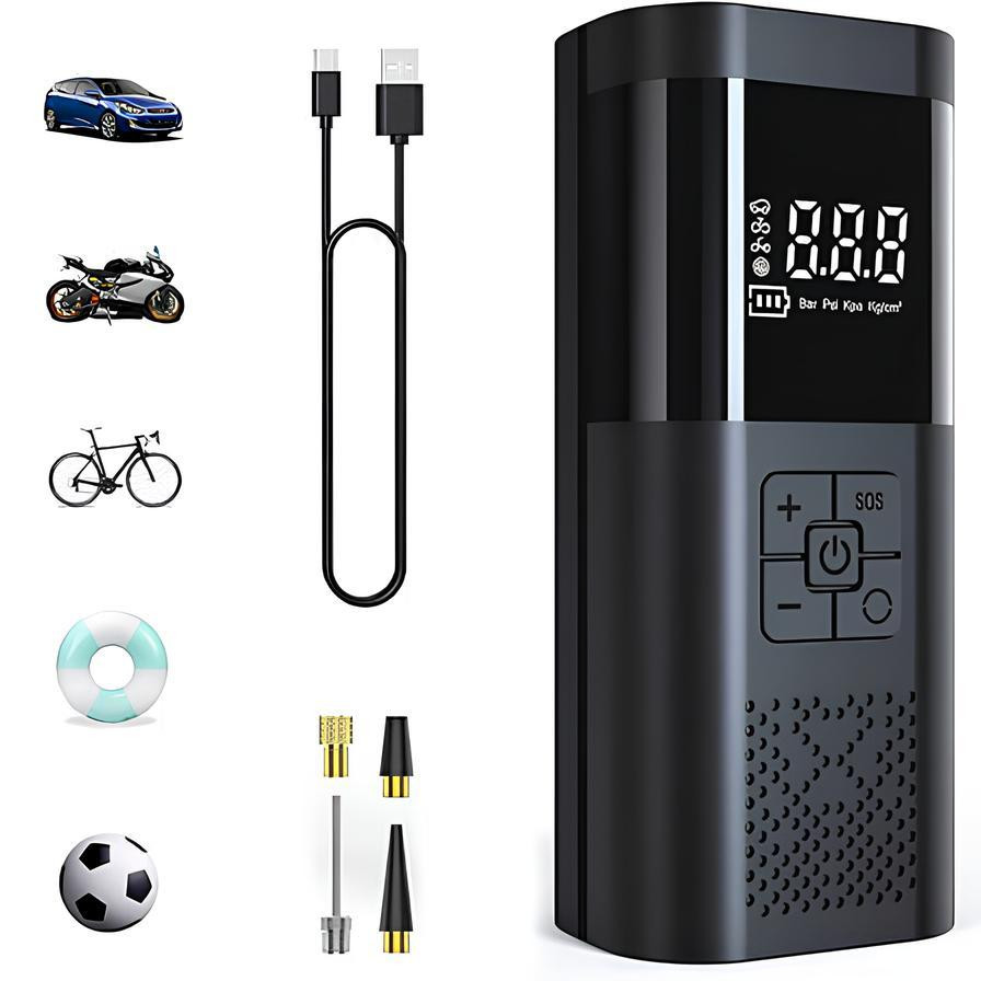 Портативний автомобільний насос 150PSI 12V з акумулятором 6000mAh — насос-повербанк для накачування шин та зарядки гаджетів Київ - фото 1