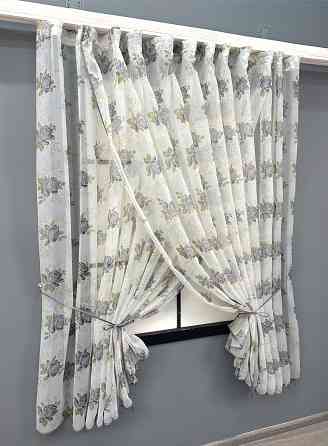Кухонные шторки VR-Textil № 101к с подвязками Белый с серым 320х170 см (52-1211) Киев