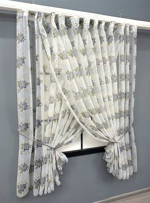 Кухонные шторки VR-Textil № 101к с подвязками Белый с серым 320х170 см (52-1211) Киев - изображение 2