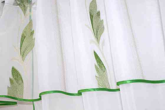 Кухонные шторки VR-Textil № 00к с подвязками салатовый с белым 290х175 см ( 59-621) Киев