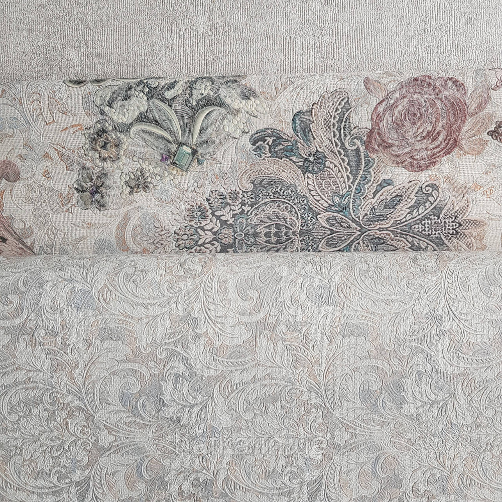 Шпалери метрові вінілові на флізелін Yuanlong Samsara східний малюнок вензелі завитки блакитні сірі бежеві Київ - фото 2