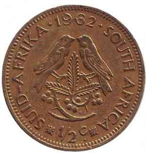 Горобці. Монета 1/2 цента. 1962 рік, ПАР.(Д) Полтава