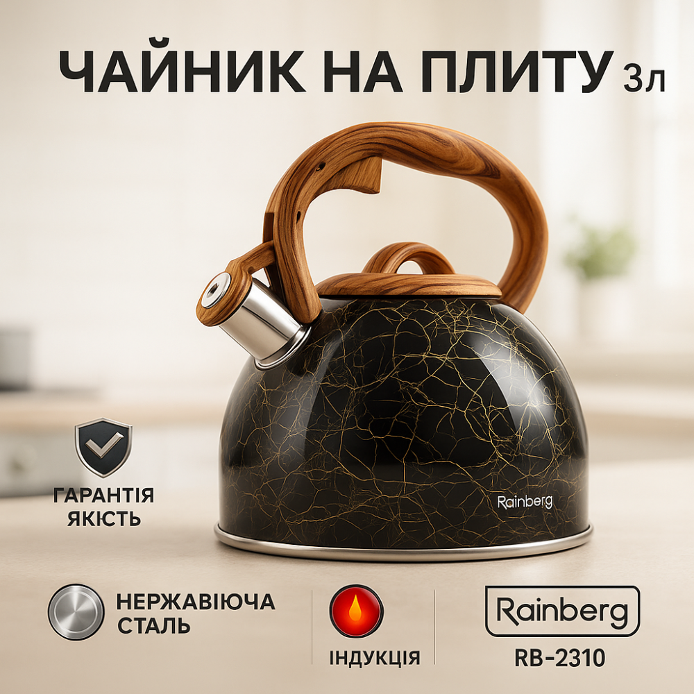 Кухонный чайник газовый, Функциональный чайник из стали со свистком Красивый для плит SB-59 Львов - изображение 12