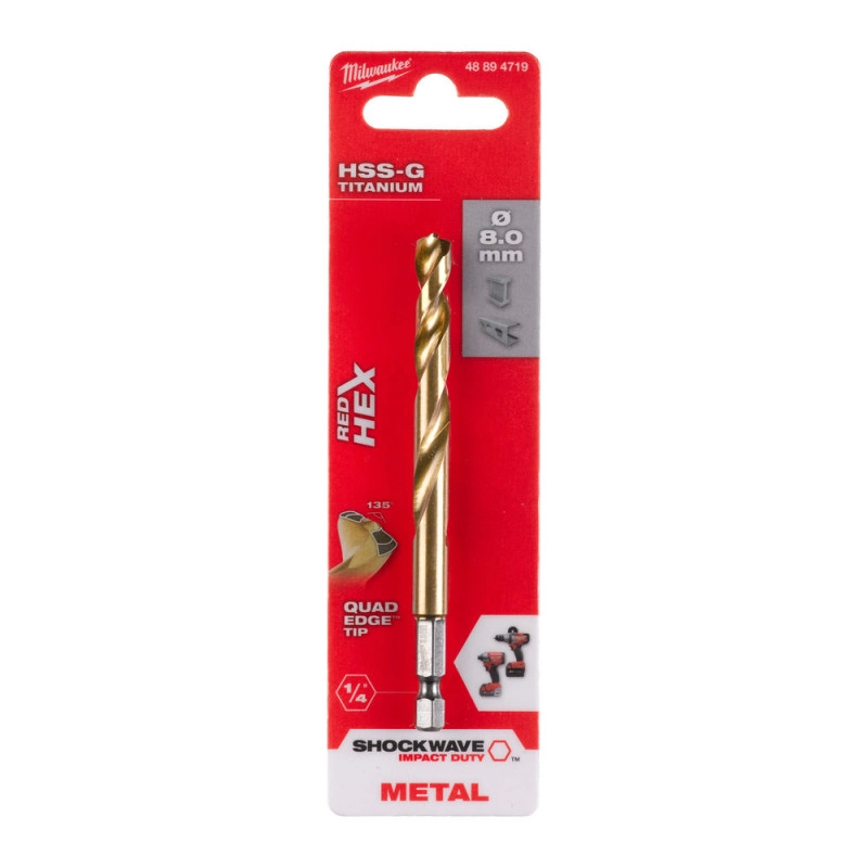 Сверло по металлу RedHEX SHOCKWAVE HSS-TiN MILWAUKEE, диаметр 8,0х111х70мм (48894719) Киев - изображение 1