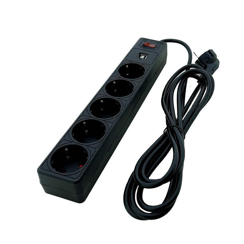Сетевой фильтр с заземлением 5 гнезд + 2USB, 3 м, черный, защитные шторки Днепр - изображение 2