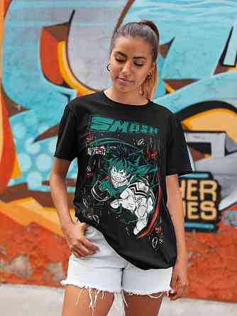 Футболка чоловіча з аніме принтом Аніме Аніме Аніме Аніме оверсайз (S/M/L) Чорний AnimeJ1173 Дніпро