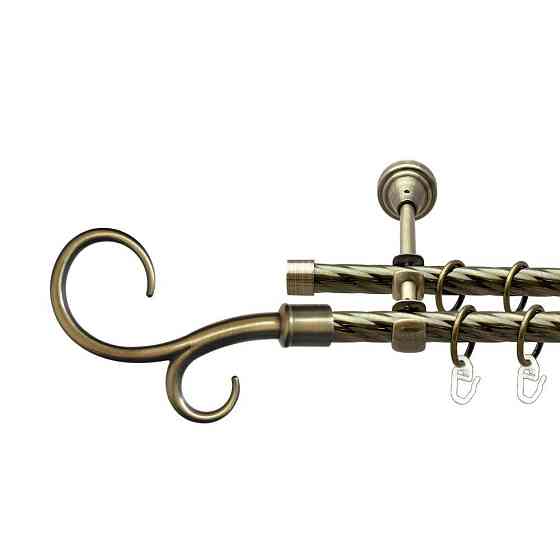 Карниз Orvit Гак Подвійний металевий дворядний відкритий скручена труба кільце металеве Антик 16\16 мм 240 см Львов