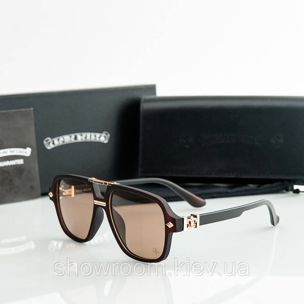 Сонцезахисні брендові чоловічі окуляри Chrome Hearts (38260) brown Київ - фото 1
