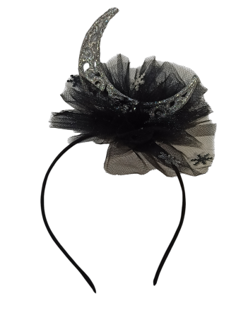 Обруч для волос полумесяц серебристый с фатином новогодний one size ручная работа черный Киев