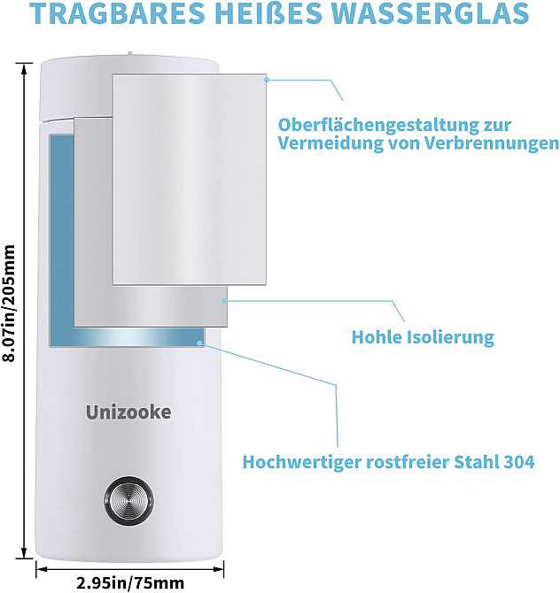 Портативний електрочайник-термокружка Unizooke 400мл Луцк - изображение 2