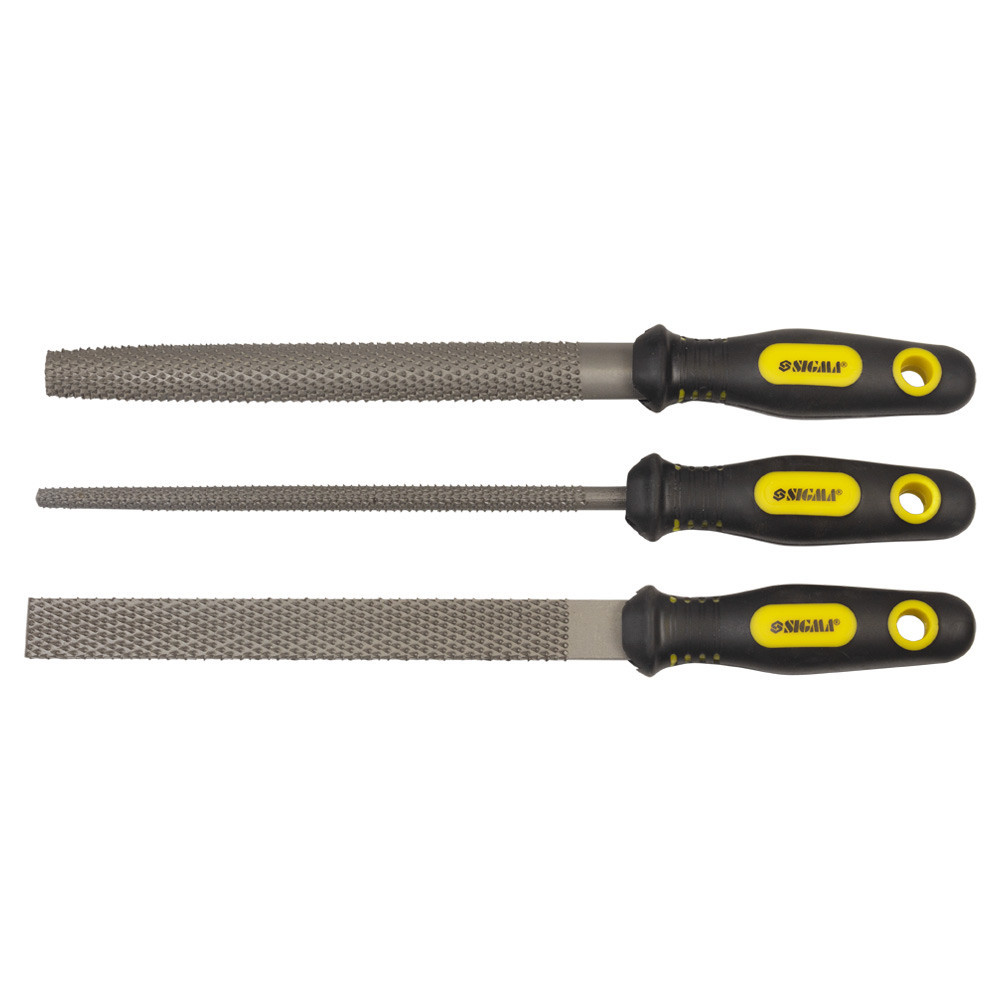 Набір рашпилів 3 шт 200 мм двокомпонентна ручка (плоский, напівкруглий, круглий) SIGMA (4410861) Київ - фото 1