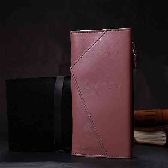 Якісний гаманець із монетницею зовні з натуральної шкіри Пудровий (GRANDE PELLE) Київ