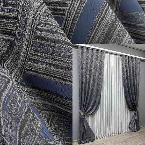Комплект готовых штор VR-Textil Жаккард Mystery № 1627ш Серый с темно-синим 150х290 см 2 шт (33-0474) Киев