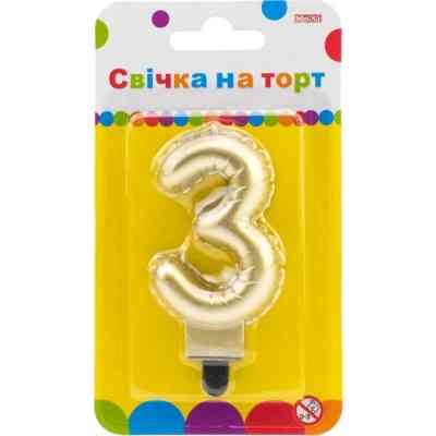 Свічка Maxi золотиста двостороння "3" у вигляді надувної кульки висотою 7,62 см (MX622095G-3) Вінниця