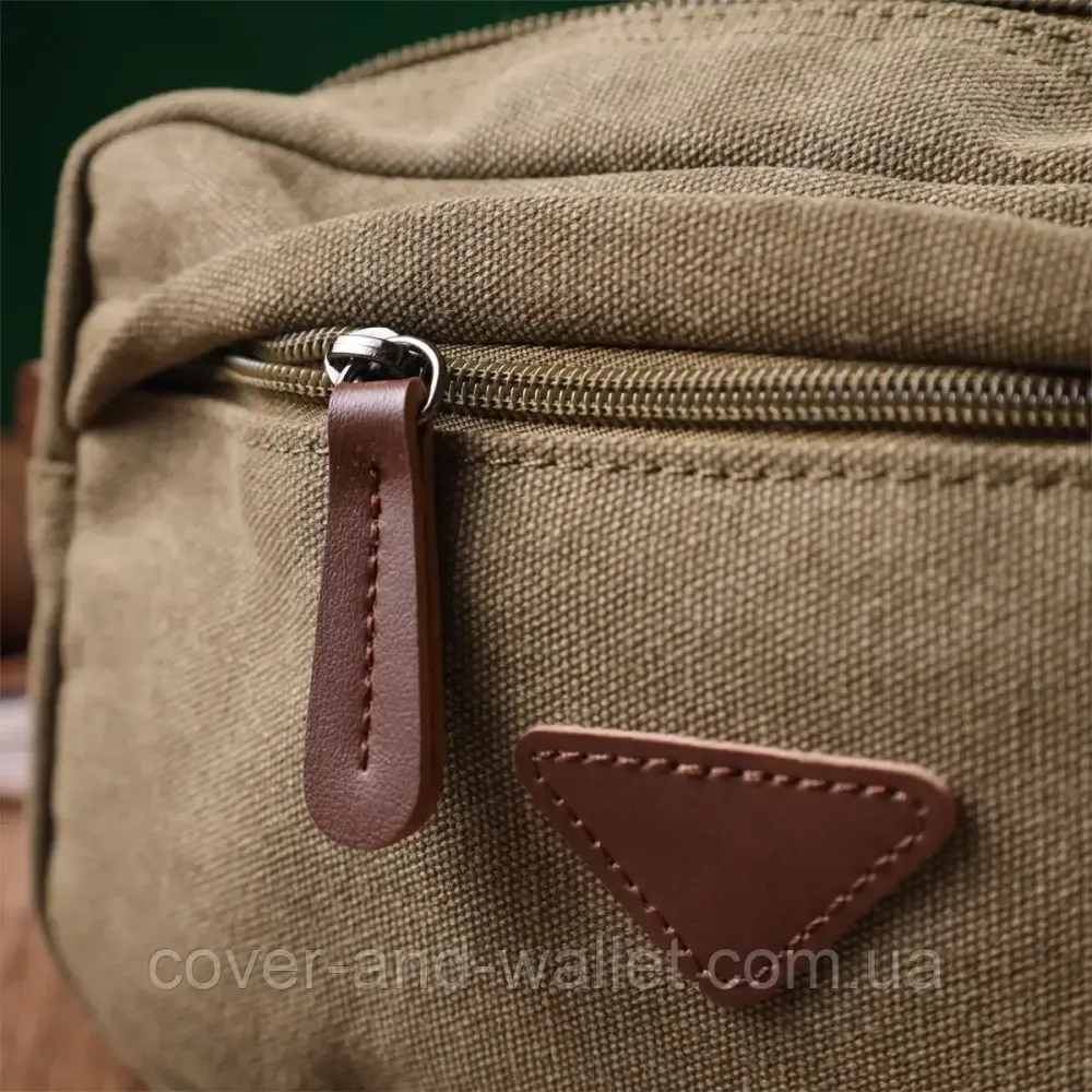 Стильная барсетка для мужчин на два отделения из текстиля оливкого цвета PUOS Киев - изображение 5