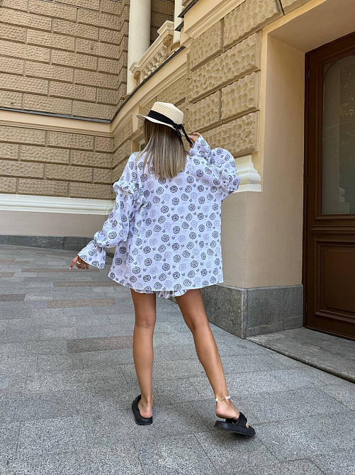 Жіночий принтований костюм-двійка: сорочка та шорти з натурального мусліну Білий, 48/50 Одеса - фото 10