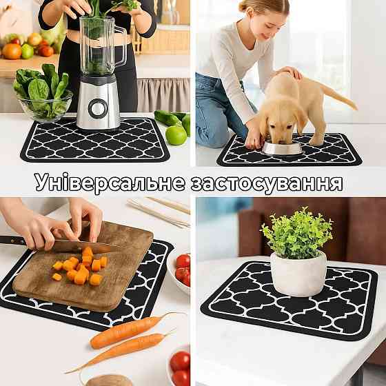 Коврик кухонный на столешницу для посуды, бытовых приборов,резиновый, влагопоглощающий,защитный,чёрный Каменец-Подольский