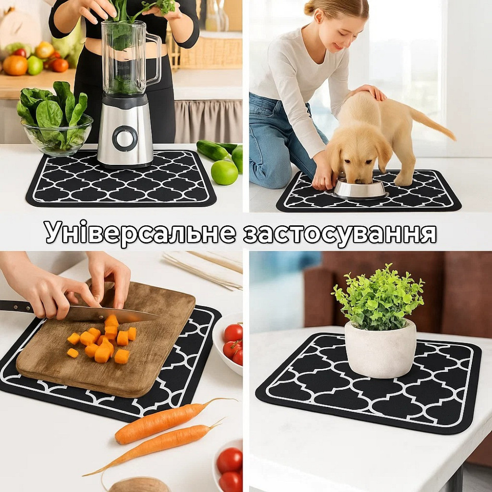 Коврик кухонный на столешницу для посуды, бытовых приборов,резиновый, влагопоглощающий,защитный,чёрный Каменец-Подольский - изображение 2