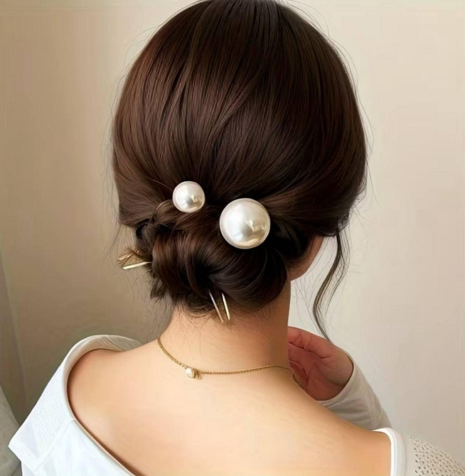 Шпильки для волосся з перлинами U-подібні, 2 шт Київ - фото 1