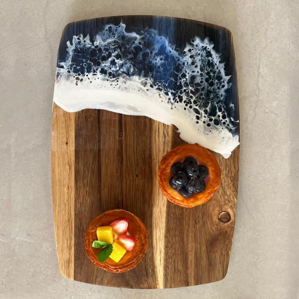 Разделочная доска для кухни из бамбука, доска на кухню для разделки с узором морской волны бамбуковая 36 х 24.8 см Каменец-Подольский - изображение 2