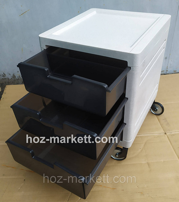 Комод пластиковый тумбочка на 3 ящика на колесах беж с коричневым Харьков - изображение 2