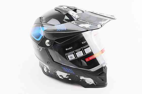 Шолом кросовий/ендуро/АТV зі склом BLD-819-7 L (59-60см), ЧОРНИЙ/СІРО-СИНІЙ Киев