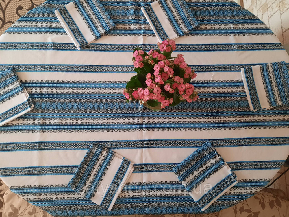 Голубая вышитая скатерть с салфетками Киев - изображение 8