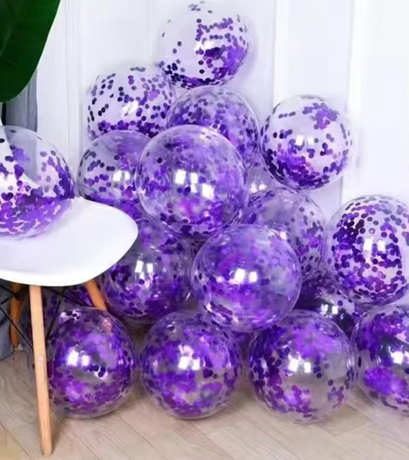 Шарики прозрачные с конфетти фиолетовый 12'' 30см Киев - изображение 1