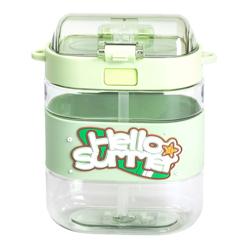 Yiwu Пляшка для води дитяча з трубочкою та ремінцем 560 мл пляшечка для пиття в школу 15 см Зел Коломия - фото 4