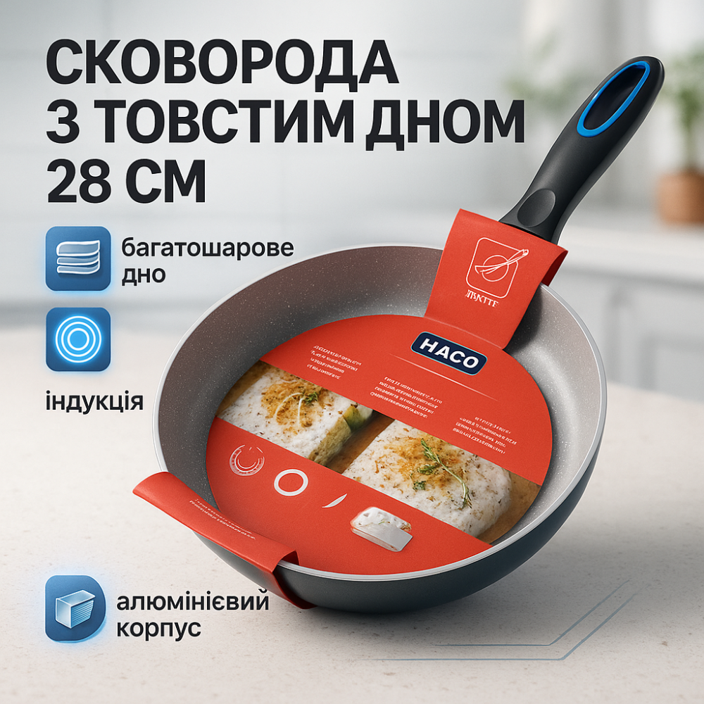 Сковорода зручна на кухню, Сковорода з антипригарним покриттям для газової плити, Сковороди без масла WO-37 Львів - фото 16
