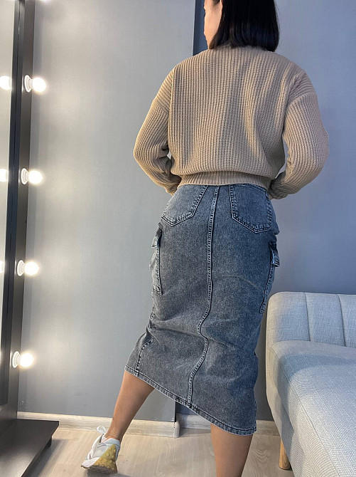 Юбка женская Zeo Basic 3580 джинсовая карманы по бокам разрез впереди длинная серая, серый, 36 Киев - изображение 13