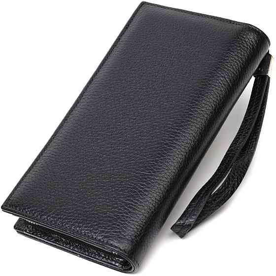 Практичний жіночий клатч з блоком для кредитних карток з натуральної шкіри Чорний (Tony Bellucci) Київ