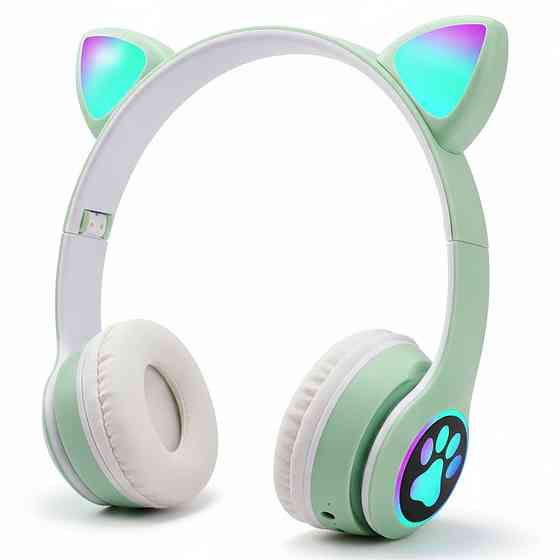 Бездротові навушники з котячими вушками, VZV-23M, Зелені / Дитячі Bluetooth навушники з мікрофоном Київ
