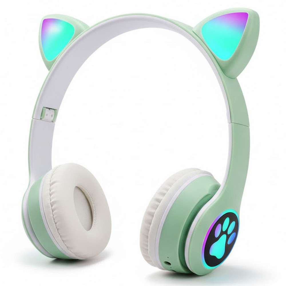 Бездротові навушники з котячими вушками, VZV-23M, Зелені / Дитячі Bluetooth навушники з мікрофоном Київ - фото 3