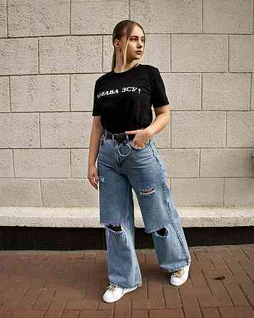 Женская патриотическая футболка с принтом Cлава ЗСУ антивоенная хлопковая с символикой черная XL Одесса