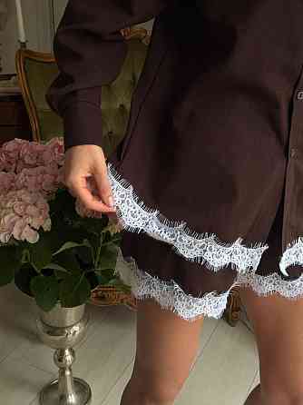 Женский стильный летний льняной костюм с кружевом Шоколад, 48/50 Одесса