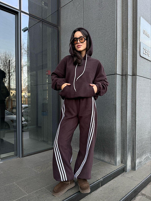 Женский теплый костюм двойка с лампасами из турецкого флиса Шоколад, 46/48 Одесса - изображение 2