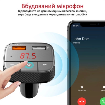 FM модулятор Promate SmarTune 2+ BLUETOOTH 5.0 USB QC 3.0 AUX/SD/USB BLACK (smartune-2+.black) Вінниця - фото 4
