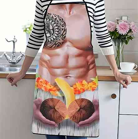Фартух з приколом чоловічий кухонний з торсом у гавайському стилі для гриля та барбекю Київ