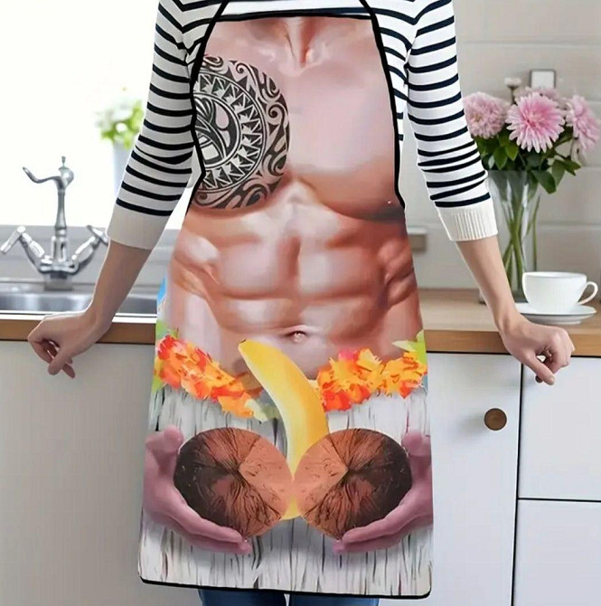 Фартух з приколом чоловічий кухонний з торсом у гавайському стилі для гриля та барбекю Київ - фото 5