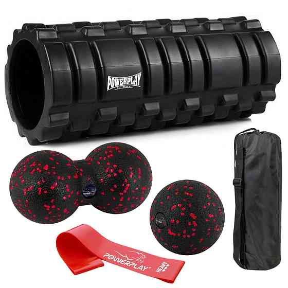Набір для масажу та йоги PowerPlay PP_4096 (Ролик 33*14 + 2 м'ячі) Black + гумка 11 кг. Кам'янське