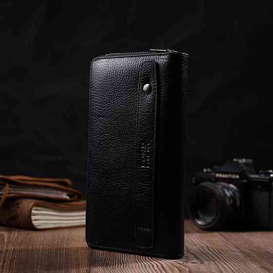 Місткий чоловічий клатч з одним відділенням з натуральної шкіри BOND 22029 Чорний Київ