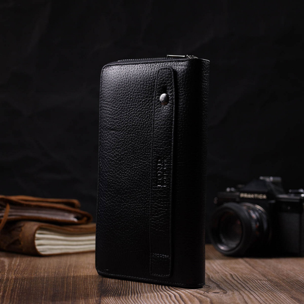 Місткий чоловічий клатч з одним відділенням з натуральної шкіри BOND 22029 Чорний Київ - фото 6