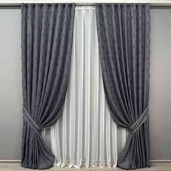 Комплект штор VR-Textil Льон Букле № 1885ш Антрацит 150х270 см 2 шт (33-0913) Київ